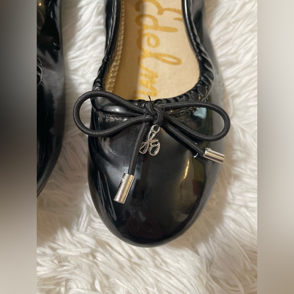 Sam Edelman Womens 5 Felicia Shiny Black Patent Round Toe Flexible Ballet Flats - Picture 2 of 7